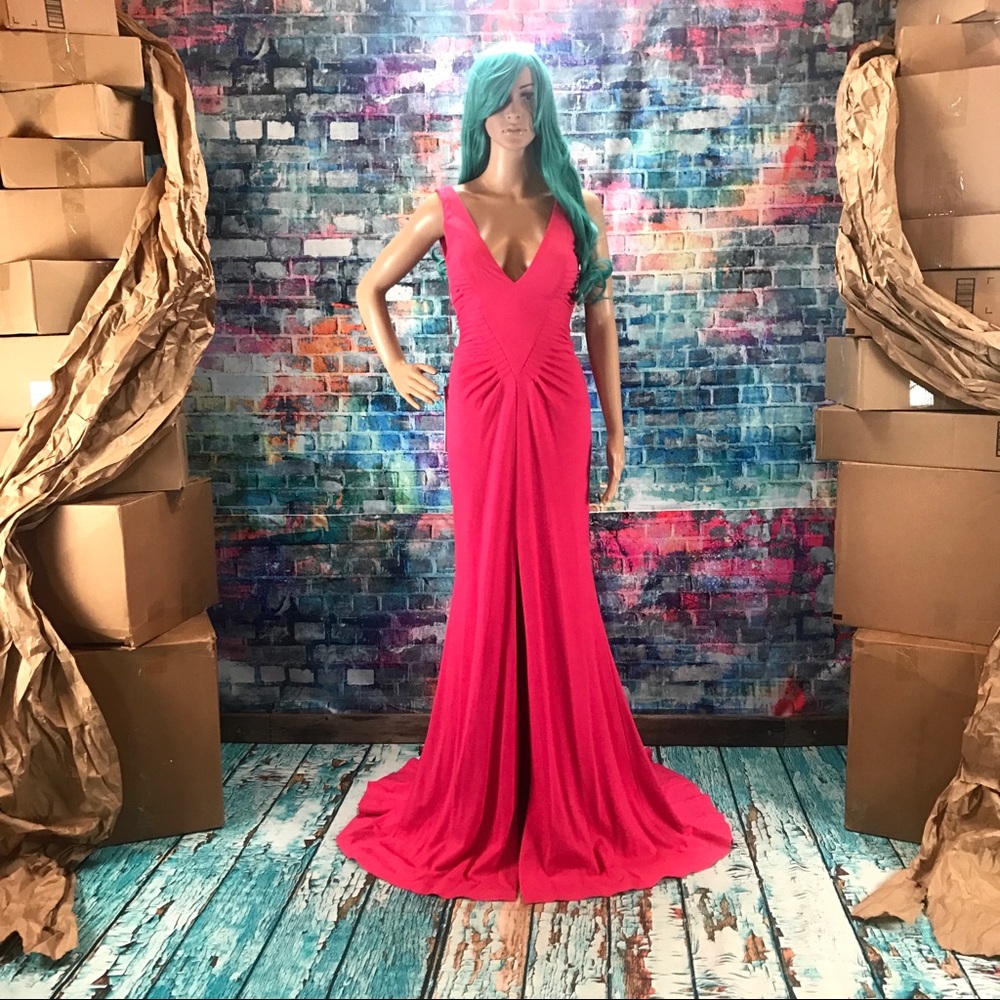 JOVANI Electric HOT PINK Plunging V Gown! #42038